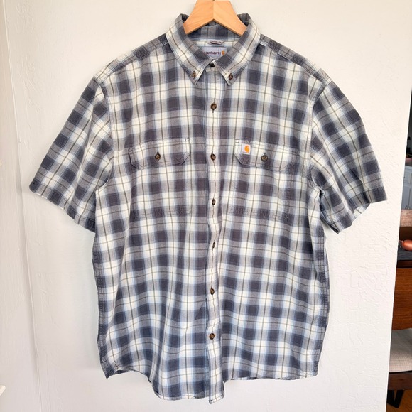 Carhartt Other - Carhartt Shirt Men's L Blue Gray Plaid Button Up Short Sleeve Original Fit